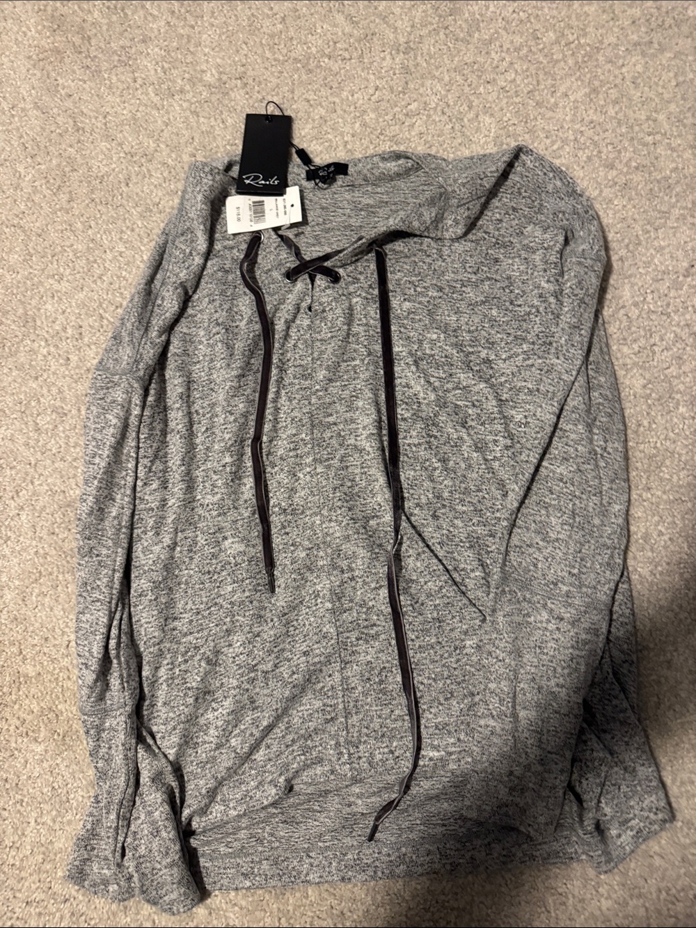 Rails Gray Marled Hoodie with Black Drawstrings